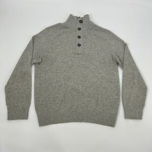 Banana Republic Sweater Mens M Gray Merino Wool Blend 1/4 Zip Button Mock Neck
